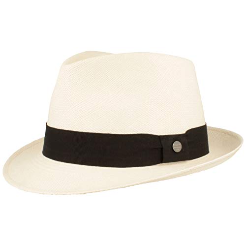 Breiter ORIGINAL Panama-Hut Stroh-Hut Sommer-Hut aus Ecuador – Schmaler Trilby - Handgeflochten Hut UV-Schutz, Bruchschutz - Weiss, L von Breiter