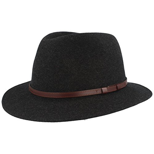 Breiter Outdoor Filz-Hut - Trekking Wollhut Aus 100% Wolle - Wasserabweisend & Faltbar - Mit Ledergarnitur - Anthrazit von Breiter