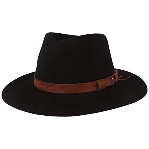 Breiter Rollbarer Outdoor Filz-Hut Trekking-Hut Wollhut aus 100% Wolle Wasserabweisend Faltbar Schwarz Fransen, 58 von Breiter