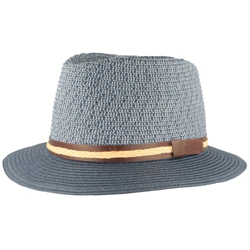 Strohhut Bogart Traveller Sommerhut Sonnenhut aus 100% Papier knautschbar mit Garnitur Hut Besonders Leicht Blau meliert S von Breiter