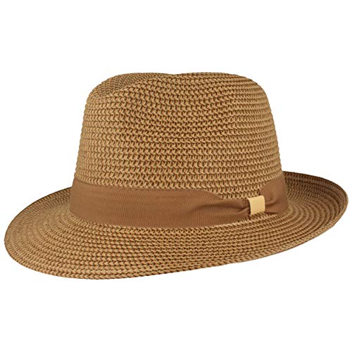 Strohhut Trilby Sommerhut Sonnenhut aus 100% Papier knautschbar mit zweifarbiger Garnitur Besonders Leicht, Flexibel, Hautfreundlich Bequem Braun meliert, L von Breiter