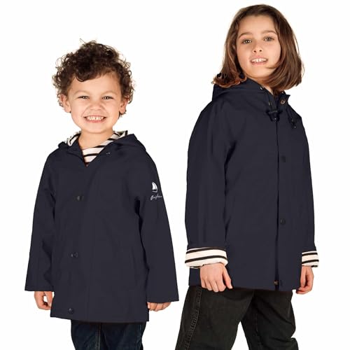 Breizh Ocean – ELVEN - Gewachste Unisex Kinder Regenmantel, Mit Kapuze, Gestreiftes Marine-Futter, Regenschutz - 1 Jahr bis 14 Jahre von Breizh Ocean