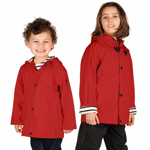 Breizh Ocean – ELVEN - Gewachste Unisex Kinder Regenmantel, Mit Kapuze, Gestreiftes Marine-Futter, Regenschutz - 1 Jahr bis 14 Jahre von Breizh Ocean