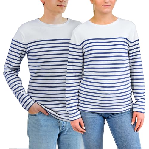 Breizh Ocean – LANESTER Matrosen-Top (marinière), gestreiftes Langarm-T-Shirt, dick aus Bio-Baumwolle, Unisex, Herren oder Damen – XS bis 4XL von Breizh Ocean