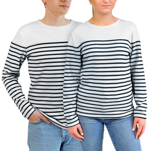 Breizh Ocean – LANESTER Matrosen-Top (marinière), gestreiftes Langarm-T-Shirt, dick aus Bio-Baumwolle, Unisex, Herren oder Damen – XS bis 4XL von Breizh Ocean