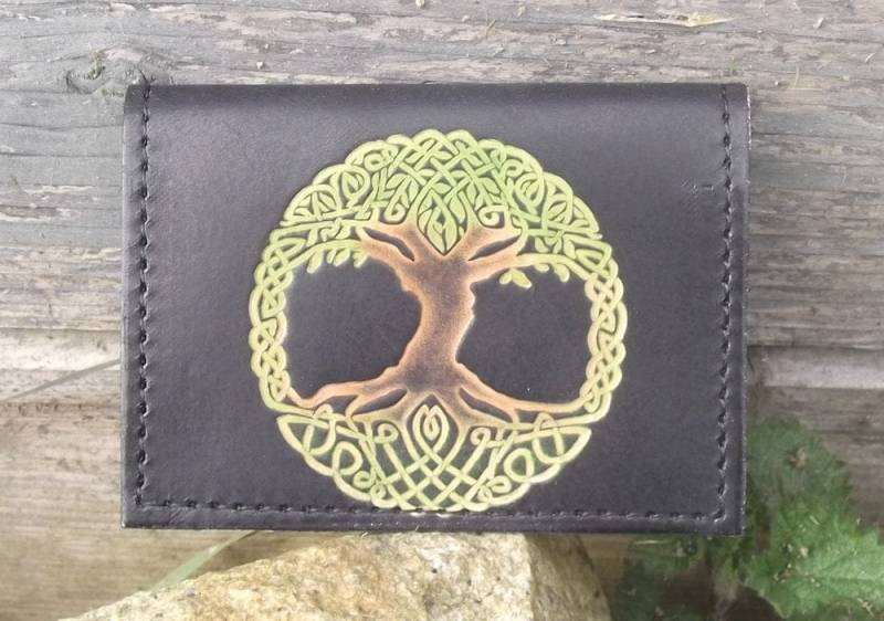 Kartenetui Aus Leder Mit Lebensbaum-Dekor, Schwarz | 16 Farben Zur Auswahl Optionale Rfid-Blockierung von Breizhler