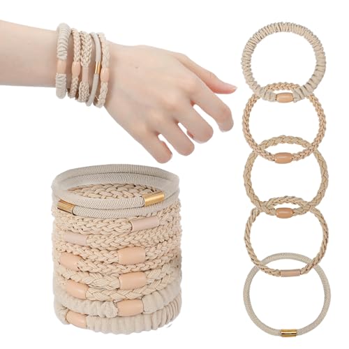 10 Stück Haargummis Damen Haargummi Armband Geflochten Elastische für Beige Flechten Boho Geflochtene Haarbänder Armbänder für Mädchen Lockiges Schweres Langes Haar Stylisches Accessoire von Bremorou
