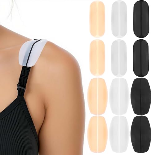 12 Stück BH Trägerpolster BH Trägerkissen Aus Silikon Träger Kissen Halter Verrutschen Schulterpolster Anti Rutsch Trägerhalter Trägerkissenhalter für Frauen Mädchen Hautfarbe Schwarz Weiß von Bremorou