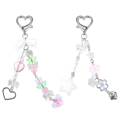 2 Pcs Bag Charms Taschenanhänger Damen Ästhetische Stern Zubehör Schlüsselanhänger Cute Keychain Niedlicher Aesthetic Taschen Anhänger Charm Tasche für Mädchen Frauen Accessoires Schmuckbeutel von Bremorou