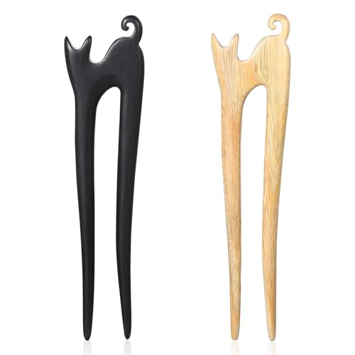 U förmige Haarstäbchen Holz 2 Stück Haarnadel Handgefertigte French Twist Hair Pin Französische Haarnadel Retro Holzhaarnadel Niedlich Haargabel für Langes Dickes Haar Damen Dutt Hochsteckfrisur von Bremorou