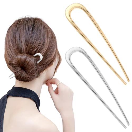 2 Stück Haarnadeln Groß Metall U-Förmige Haarnadel Haarpin 2 Zinken Hochsteckfrisur Chignon Pins Haarnadeln U-Förmig Französisch Stil Haar Hochsteckfrisuren Für Frauen Mädchen Haarstyling Zubehör von Bremorou