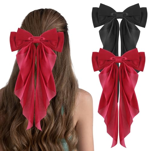 2 Stück Haarschleife Haarspangen Schleife Haarschleifen Mädchen Langer Schwanz Französisches Band Schleifen Haarspange Haarschleife Haarspangen Für Damen Hair Lolita Deko Accessories von Bremorou