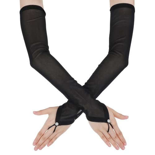 2 Stück Opernhandschuhe Lange Fingerlose Handschuhe Elbow Gloves Transparent SpitzeHandschuhe Retro LangHandschuhe Spitze Durchsichtige SpitzeHandschuhe für Frauen 1920er Party Abendhandschuhe von Bremorou