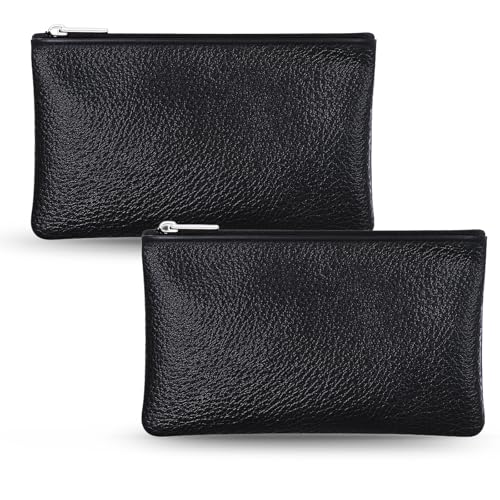 2 Stück Etui Klein Leder Münzbörse für Damen Und Herren Portemonnaie Schlüsseletui Portable Geldbeutel Mit Reißverschluss Zipper Münztasche Tragbares Coin Purse Kleine (Schwarz) von Bremorou