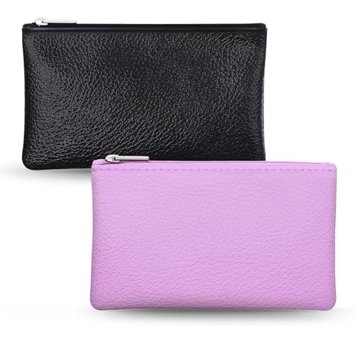 2 Stück Geldbeutel Klein Mit Zipp Portemonnaie Damen Leder Münzbörsen für Damen Und Herren Portemonnaie Schlüsseletui Portable Mit Reißverschluss Zipper Münztasche Tragbares Coin Purse Kleine von Bremorou