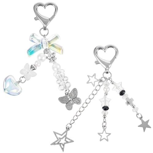 2 Stück Y2k Stern Schlüsselanhänger Ästhetische Zubehör Charms Cute Keychain Bag Aesthetic Taschen Anhänger Charm Niedlicher Accessoires Tasche für Damen Handtasche Rucksack Taschenanhänger Weiß von Bremorou