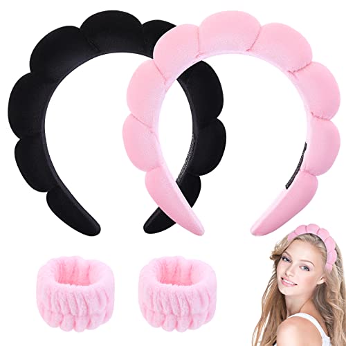 3 Stück Stirnband Handgelenk Waschband Set, Headband Skincare Haarreifen Damen Gesicht Waschen Schwamm Frottee Stoff Stirnband Puffy Fashion Haarband Gepolsterte Haarreifen Für Hautpflege Make-Up von Bremorou