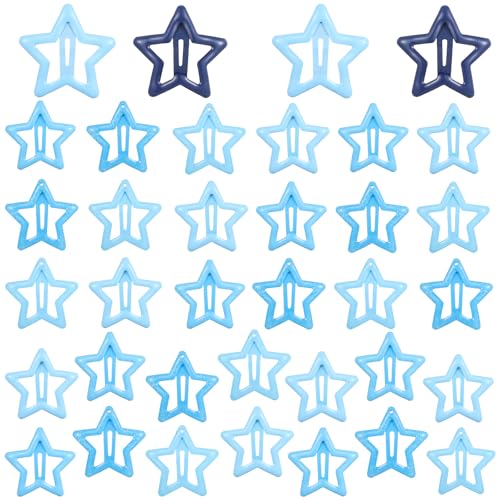 36 Stück Mädchen Haarspangen Metall Stern Haarnadel Mit Schnappverschluss Niedliche Sterne Druckknöpfen Ausgehöhlte für Frauen Hellblau Mittelblau Reinblau Himmelblau Verschiedene Größen von Bremorou