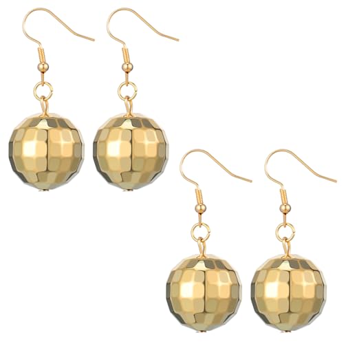 4 Stück Ohrring Disco Kugel Gold Glitzer Ohrringe Discokugel Schmuck Mirror Ball 70s Mirrorball für Damen Und Mädchen Retro Motto Party Kostüm Zubehör Ohringe Ball Damenohrringe von Bremorou