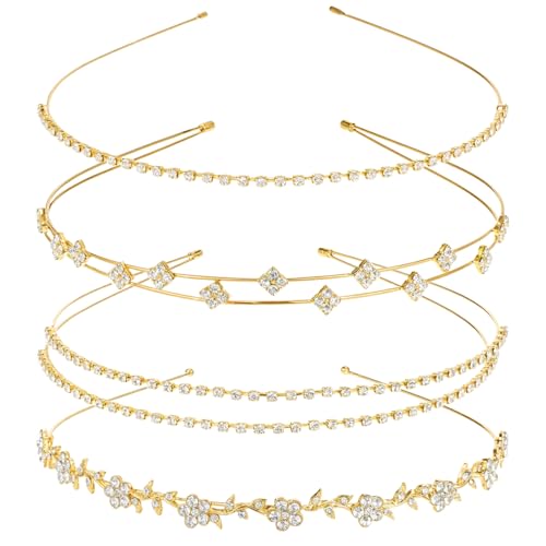 4 Stück Gold Strass Stirnbänder Hochzeit Glitzer Braut Haarschmuck Haarreif Kristall Einfachheit Stirnband Blatt Funkelnde Haarband Kopfschmuck Haarreifen für Frauen Und Mädchen von Bremorou