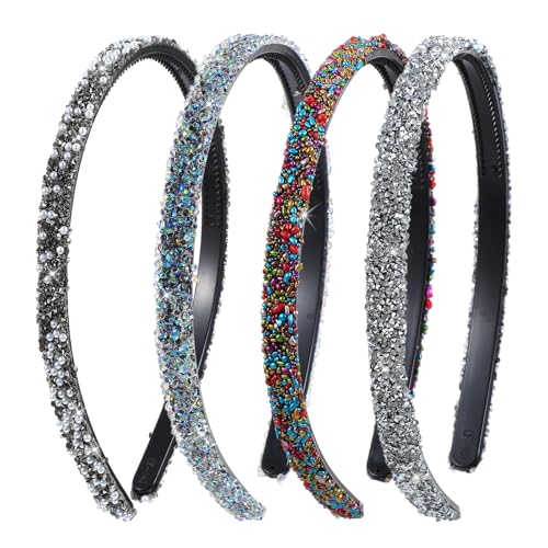 4 Stück Haarreif Glitzer Damen Haarreifen Strass Stirnbänder Kristall Seite Modische Haarreife Rutschfeste Rutschfest Hart Zinken Stirnband Mit Zähne Kamm Haarbänder Aus Glänzende Glitzernde von Bremorou