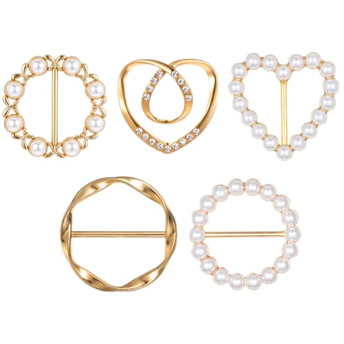5 Stück T Shirt Clip Gold Damen Metall Gürtelschnalle Legierung Broschen Strasssteine Schnalle Seidenschal Ring Schal Ringschnalle Kleidungs Eckknopf Saum Knoten Hemd Krawattenklammer für Kleidung von Bremorou
