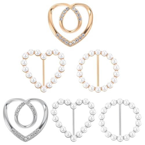 6 Stück Gold Silbe Damen Metall T Shirt Clip Schnalle Gürtelschnalle Strasssteine Schalspangen Schal Ringschnalle Kleidungs Eckknopf Modische Seidenschal Kreis Broschen für Kleidung von Bremorou