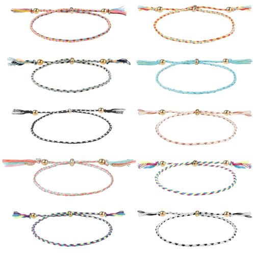 10 Stück Freundschaft Armbänder Handgefertigt Geflochten Wickelarmband Multicolor Gewebte Dünn Saiten Kinder Mädchen Armband Verstellbare Gewebte Dünn Armbänder Freundschaftsarmband Für Frauen Mädchen von Bremorou