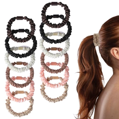Bremorou 12 Stück Scrunchies Haargummi Elastische Seidenhaargummi Klein Haarband Dünn Pferdeschwanz Halter Kleine Haarschmuck Zopfgummi für Mädchen Damen von Bremorou