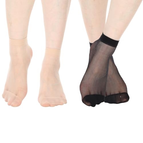 Bremorou 20 Paar Nylonstrümpfe Damen Durchsichtiges Söckchen Mit Rutschfeste Unterseite Transparente Nylon Feinsöckchen Sohle für Knöchelsocken Frauen Mädchen (Schwarz, Hautfarben) von Bremorou