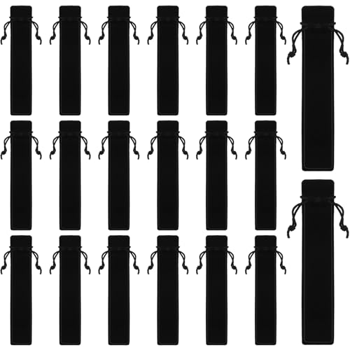 Bremorou 20 Stück Samt Federbeutel Schwarzer Samt Federbeutel Hülle Samt Kordelzug Federmäppchen Kugelschreiber Verpackung Kugelschreiber Etui 1 Stift Für Stifte Bleistifte Kugelschreiber (Schwarz) von Bremorou