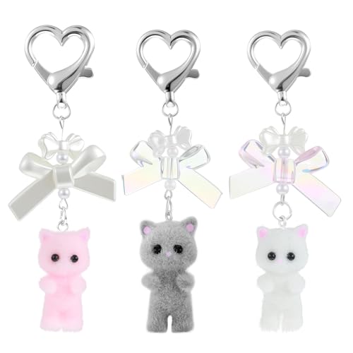 Bremorou 3 Stück Y2k Accessoires Süße Katzen Schlüsselanhänger Cute Katze Kitty Motiv Plüsc Niedlicher Süß Plüsch Süßer Keychain Plush Herzform für Taschenanhänger Geldbörse Geschenke von Bremorou