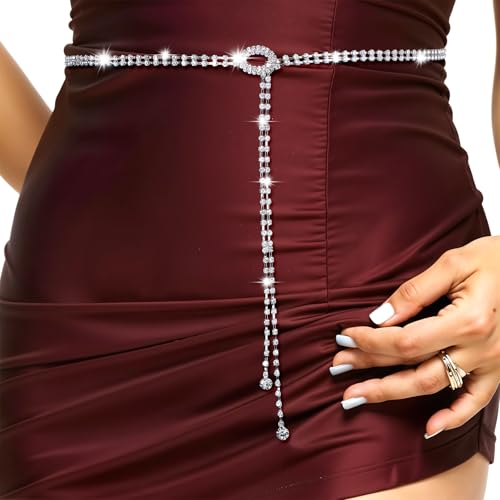Bremorou Glitzer Gürtel Damen Strass Glitzer Taillengürtel Silber Glitzergürtel Kristall Gürtel Damen Strass Kettengürtel Glitzergürtel für Abendkleid Rhinestone Belt (110 cm) von Bremorou