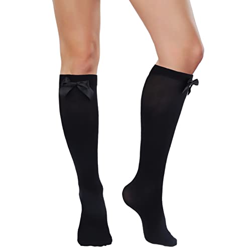 Bremorou Schwarz Kniestrümpfe Mit Schleifen Overknees Strümpfe Damen Blickdichte Schleifen Strümpfe Overknee Strümpfe Mit Schleife Für Weihnachten Halloween Valentinstag Party Tägliches Kleid von Bremorou