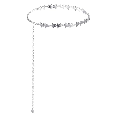 Gürtel Silber Sterne Damen Stern Hüftkette Metall Kettengürtel Mode Taillengürtel Silberner Bauchkettengürtel Kleid Verstellbare Metallgürtel Einstellbare Taillenkette Waist Chain Belt von Bremorou