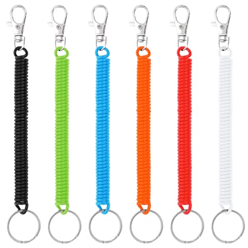 Dehnbare Schlüsselanhänger, 6 Stück Schlüsselkette Mit Karabiner Elastisch Angeln Lanyards Spiral Schlüsselband Spiral Schlüsselanhänger Für Angeln Bootfahren Camping Schluessel Herren Damen Kinder von Bremorou