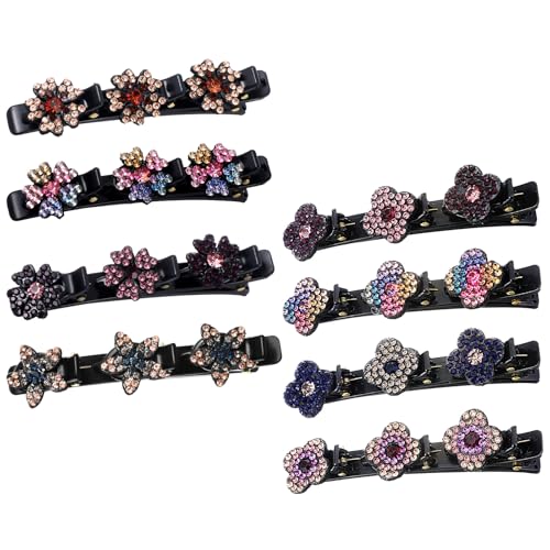 Doppelschicht Haarspange 8 Pcs Geflochtene Haarspangen Damen Mit Funkelnden Kristallsteinen Elegante Haarstyling Clips Kristallblume für Damen Und Mädchen von Bremorou