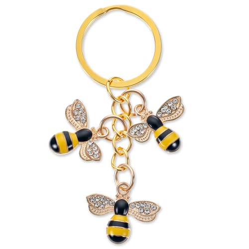 Schlüsselanhänger Biene Anhänger Hummel Bee Happy Schmücken Keychain Keyring für Männer Frauen Brieftasche Handtasche Rucksack Taschen Süß Bag Charms Auto Tasche Weihnachten Lehrer Schlüssel von Bremorou