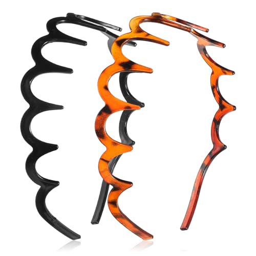 2 Stück Zig Zag Headband Zigzag Haifischzahn Haarkamm Haarreif Zacken Gewellte Acryl Stirnband Make Up Haarreif mit Zacken für Sport Fitness Tägliches für Damen (Schwarz Dunkelbraun, 14.5 × 13 cm) von Bremorou
