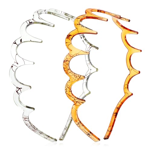 2 Stück Haarreif Zig Zag Headband Zigzag Haifischzahn Haarkamm Zacken Gewellte Acryl Stirnband Zickzack Haarreif mit Zacken für Sport Fitness Tägliches für Damen (Braun, Grau, 14.5 × 13 cm) von Bremorou