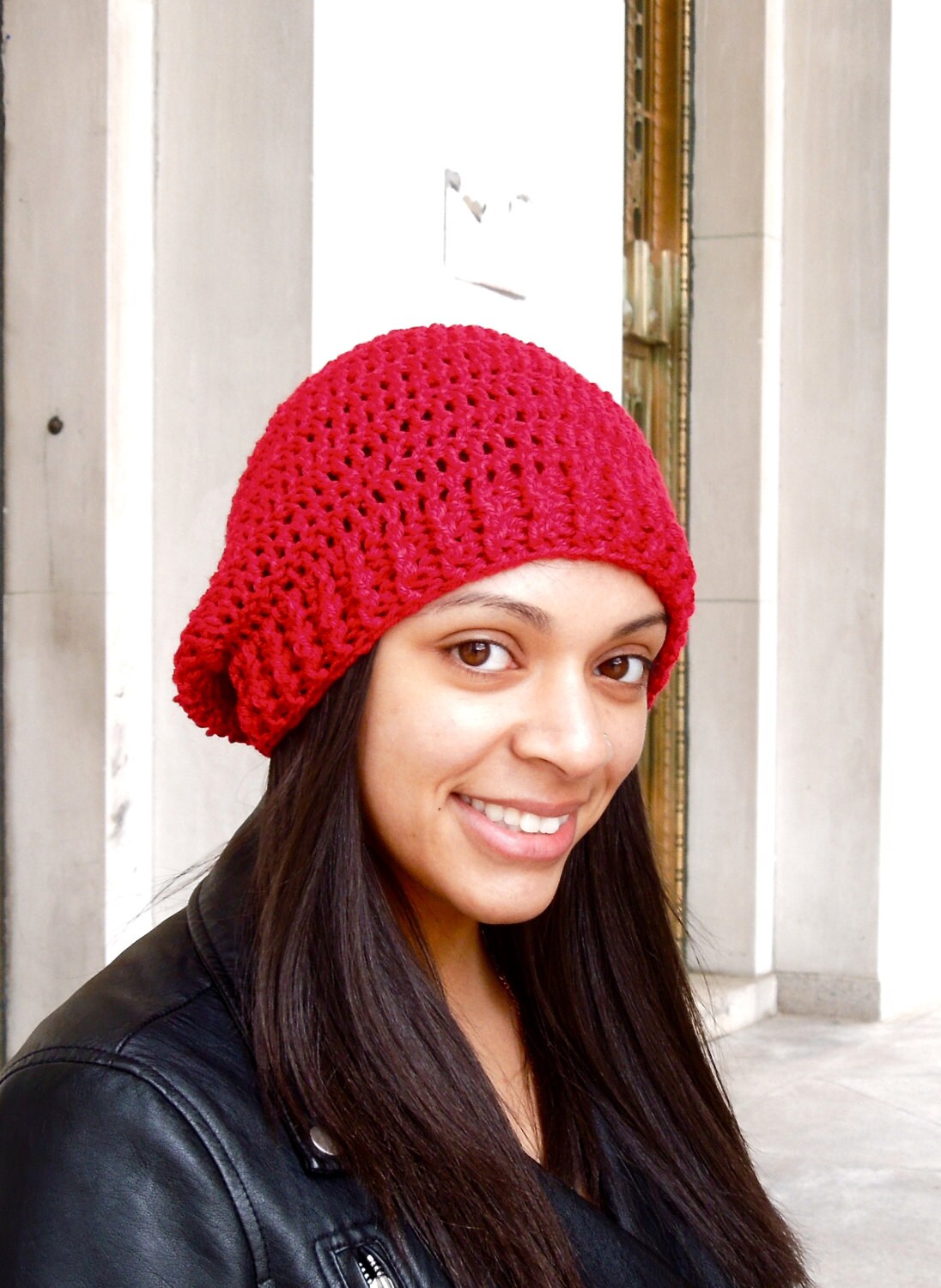 Crochet Slouchy Hat, Frauen, Männer, Teen, Tam, Erwachsene, Rot, Gerippt von BrendaLizBoutique