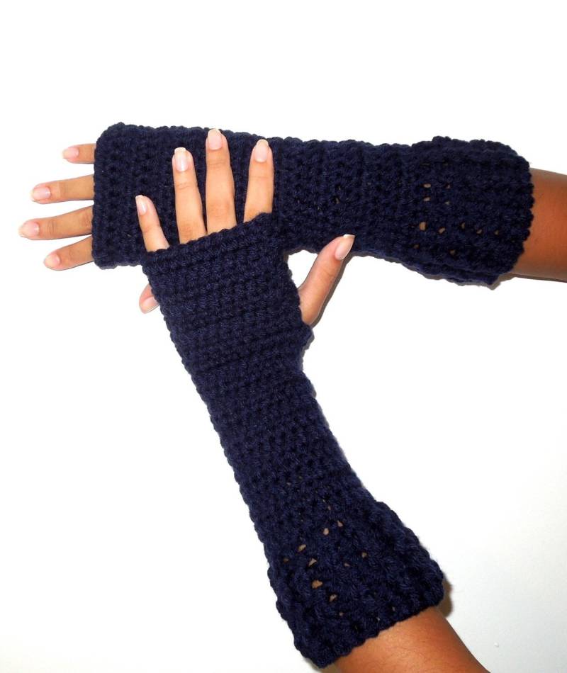 Gehäkelte Armstulpen, Dunkelblau, Lange Gehäkelte Armstulpen, Dunkelblau, Lange von BrendaLizBoutique