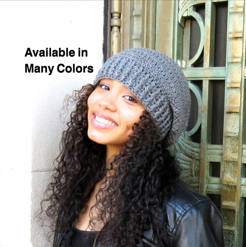 Gehäkelte Slouchy Hat, Frauen, Männer, Teen, Tam, Erwachsene, Grau, Gerippt von BrendaLizBoutique
