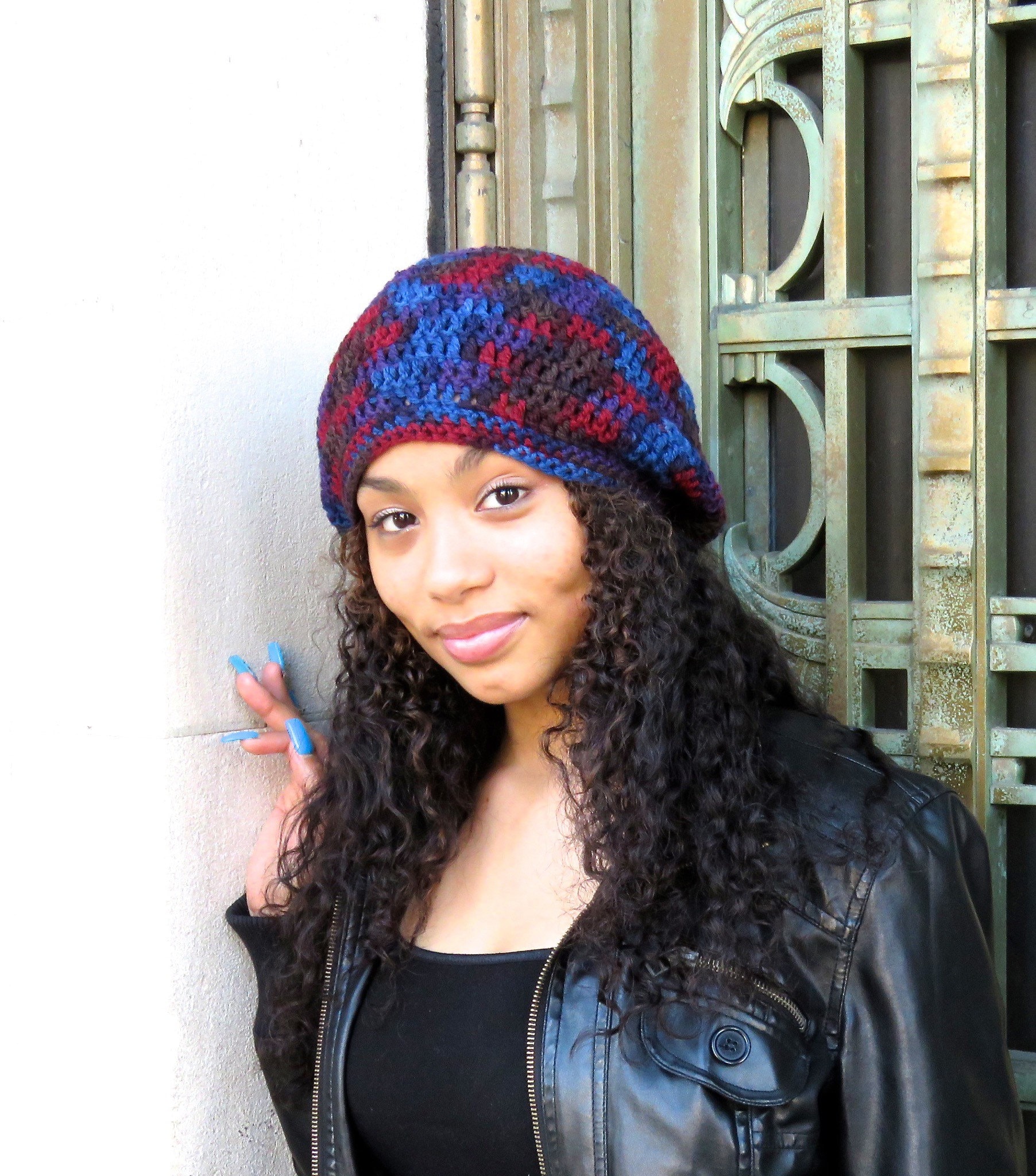 Slouchy Hut, Häkeln in 100 % Reine Neue Wolle, Frauen, Teen, Männer, Blau, Unisex, Rot von BrendaLizBoutique