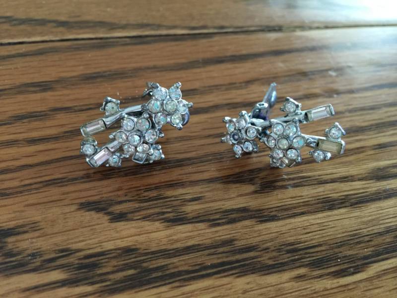 Vintage Strass Ohrringe Clip Auf Sternschnuppen Ausgezeichnete Qualität Kostüm Schmuck Braut Hochzeit von BrensAttic