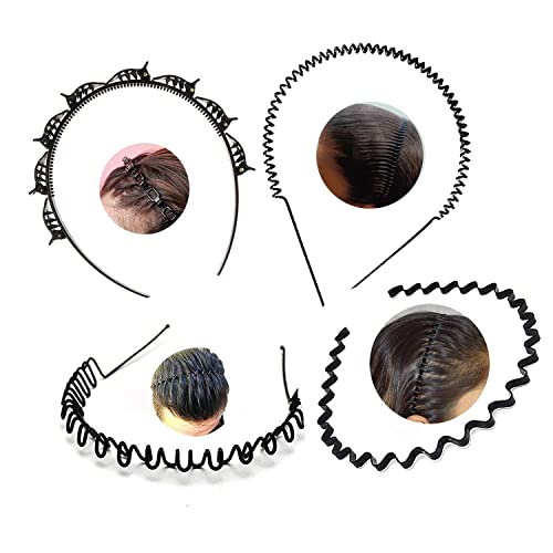 BrenzaFab Unisex-Haarreif für Damen und Herren, schwarzes Metall, gewellt, Frühlings- und Zick-Zack-Band, Haarreifen und Kunststoff-Haarband, doppellagig, gedreht, für den täglichen Gebrauch, Unisex von BrenzaFab