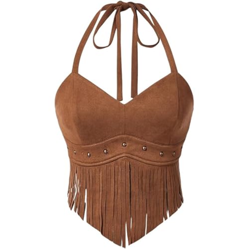 Breoklla Country Concert Outfit für Frauen Fransen Western Rodeo Cowgirl Shirts 70er Jahre Hippie Tops mit Quaste, Braun (empfohlene Größe größer), X-Groß von Breoklla