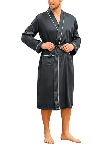 Bresdk Bademantel Herren Morgenmantel Leicht Satin Robe Kimono Lang Saunamantel Reisemantel von Bresdk