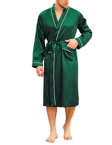 Bresdk Bademantel Herren Morgenmantel Leicht Satin Robe Kimono Lang Saunamantel Reisemantel von Bresdk