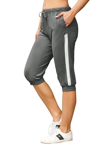 Bresdk Caprihose Damen 3/4 Sporthose Freizeithose Jogginghose Sommer Sweathose mit Tasche von Bresdk